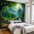 thumbnail image 2 of Wallpaper Castle Forest Waterfall Bridge Peel and Stick Wall Murals 100"H x 144"W Removable PVC Wall Paper Self-Adhesive Wall Paintings Art Decor for Bedroom Living Room, 2 of 7