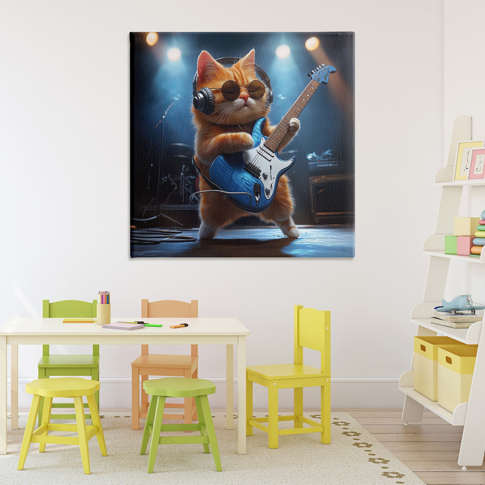 Cat Guitarist in Band Canvas Wall Art, design by Jim Baldwin