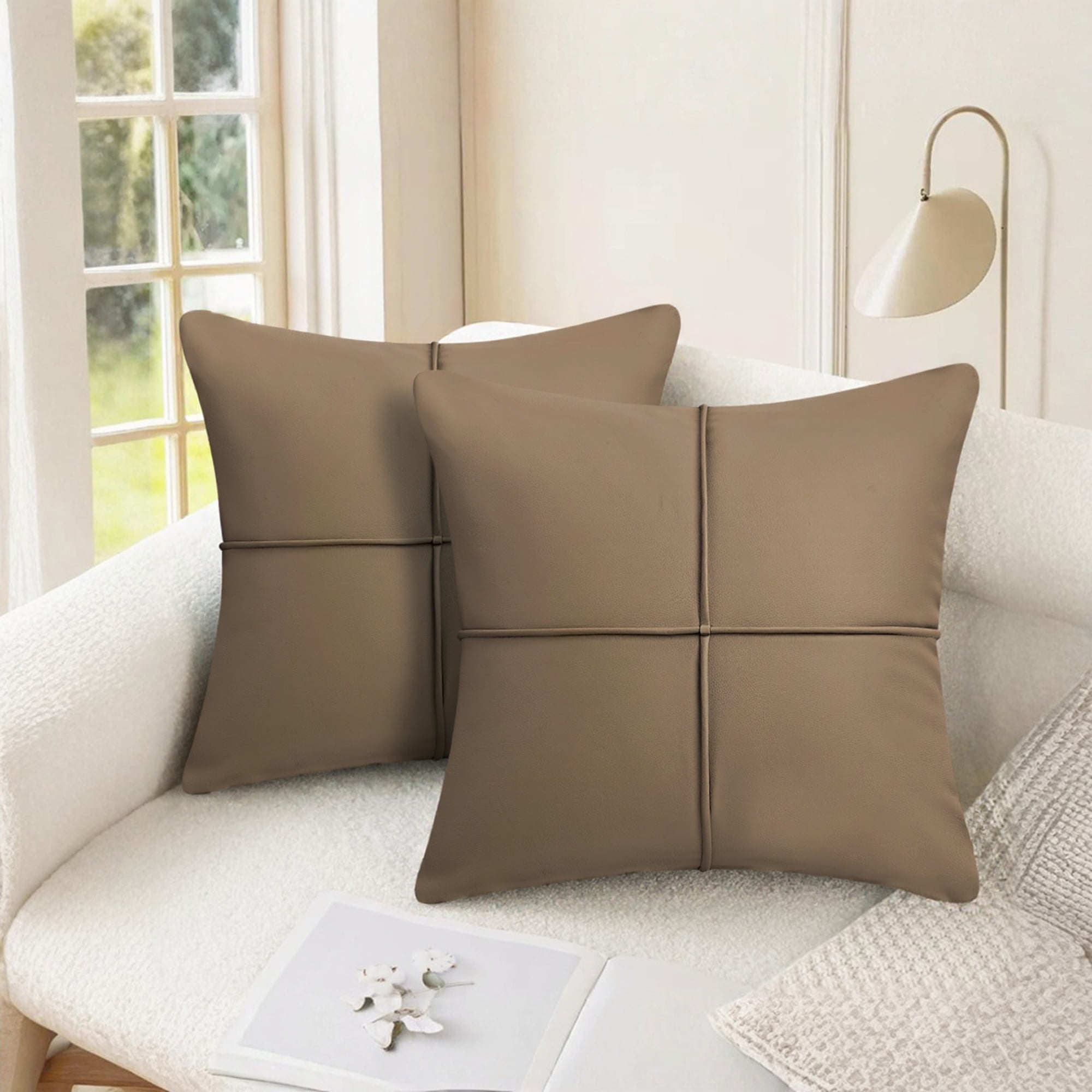 Unique Bargains Set of 2 Square Throw Pillow Covers Decorative Cases Khaki
