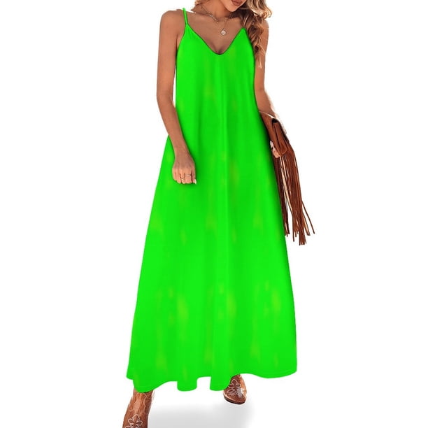 Vestido sin mangas verde lima neón, vestido de cumpleaños, vestidos casuales, vestido largo de verano para mujer