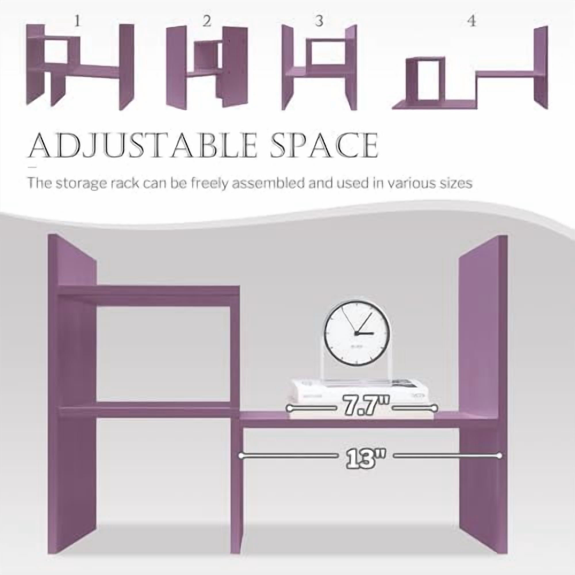 Desktop Organizer Office Storage Rack Adjustable Wood Display Shelf Birthday Gifts Toy Home Decor Free Style Rotation Display True Natural Stand Shelf (Violet)