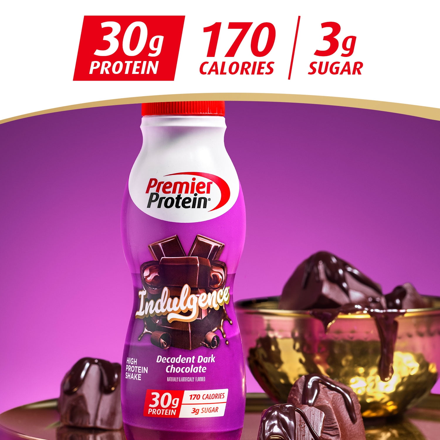 Premier Protein Indulgence Shake, Decadent Dark Chocolate, 30g Protein, 11.5 Fl Oz, 12 Ct