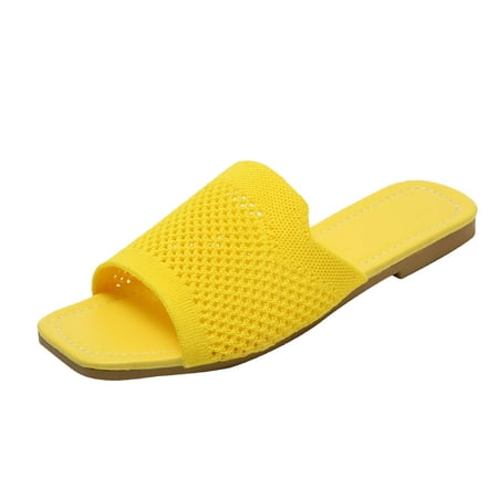 

Cathalem Fashion Spring Summer Women Slippers Flat Bottom Lightweight Open Toe Mesh Breathable And Comfortable Solid Color Yellow 42
