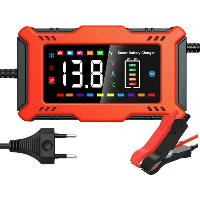 Intelligent Battery Charger, 6A 12V Lithium Iron Phosphate, Lead Acid Maintainer and Automatic Battery Repair Portable Function with LED Display, for Car Motorcycle Truck, AGM