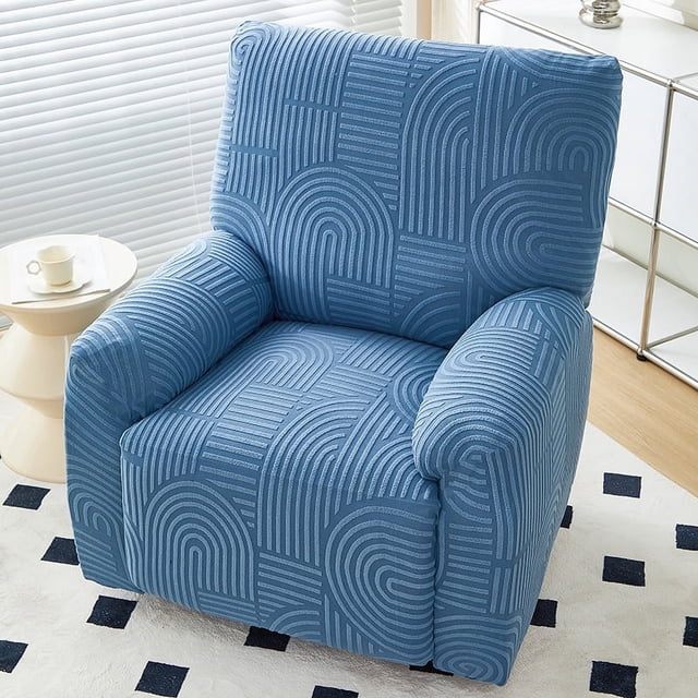 Nvzi Funda de sofá elástica de jacquard para sofá de 3 plazas, funda de sillón reclinable azul para sofá de sala de estar, fácil de instalar, lavable, protector de sofá