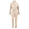 thumbnail image 4 of CFLVAEK Two Piece Sweatsuits Women Half Zip Long Sleeve Crop Sweatshirts Drawstring Elastic Waist Sweatpants Fall Workout Outfit Sets with Pockets Beige S, 4 of 7
