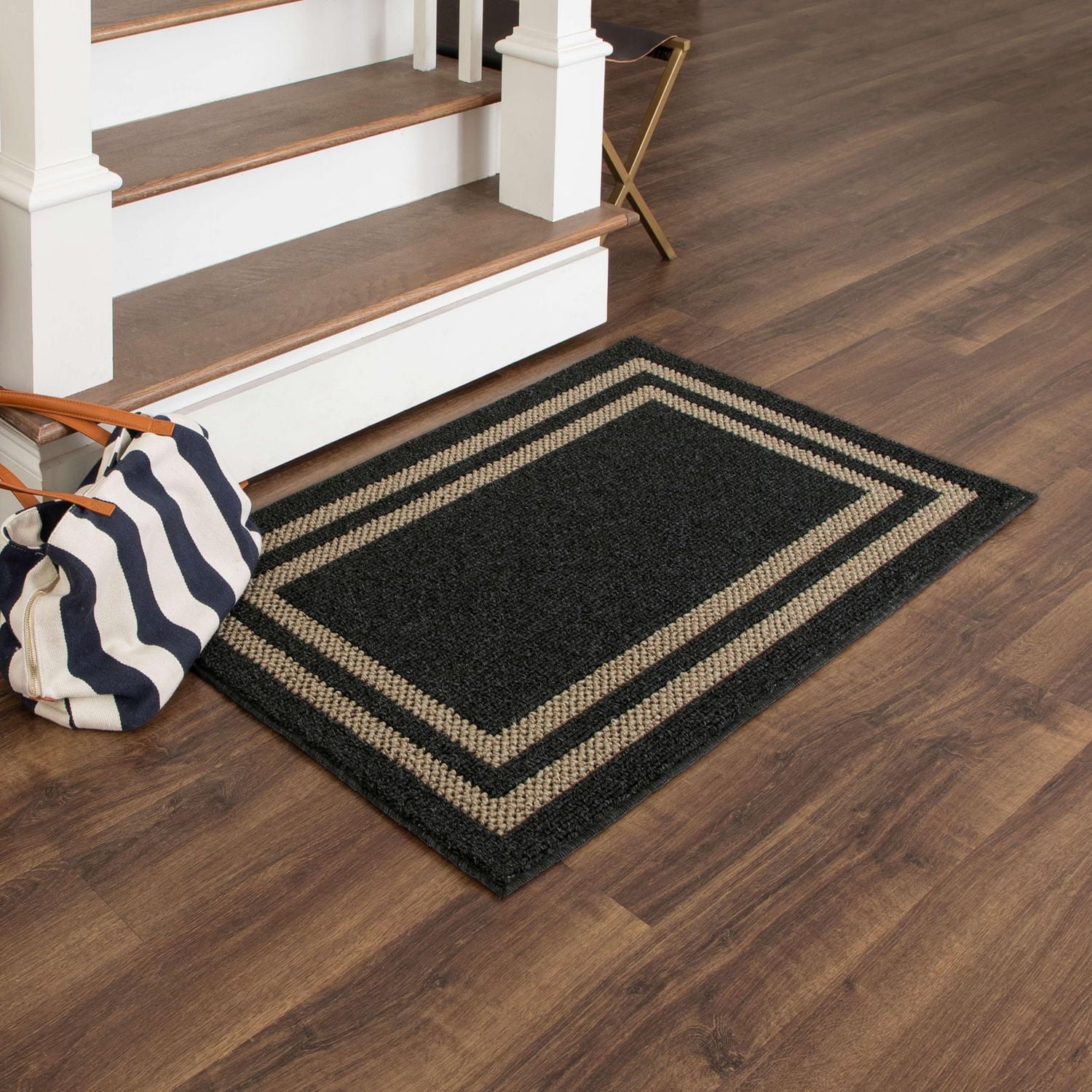 Mohawk Home - Tapis touffeté en polyester à motif de bordures, noir/havane