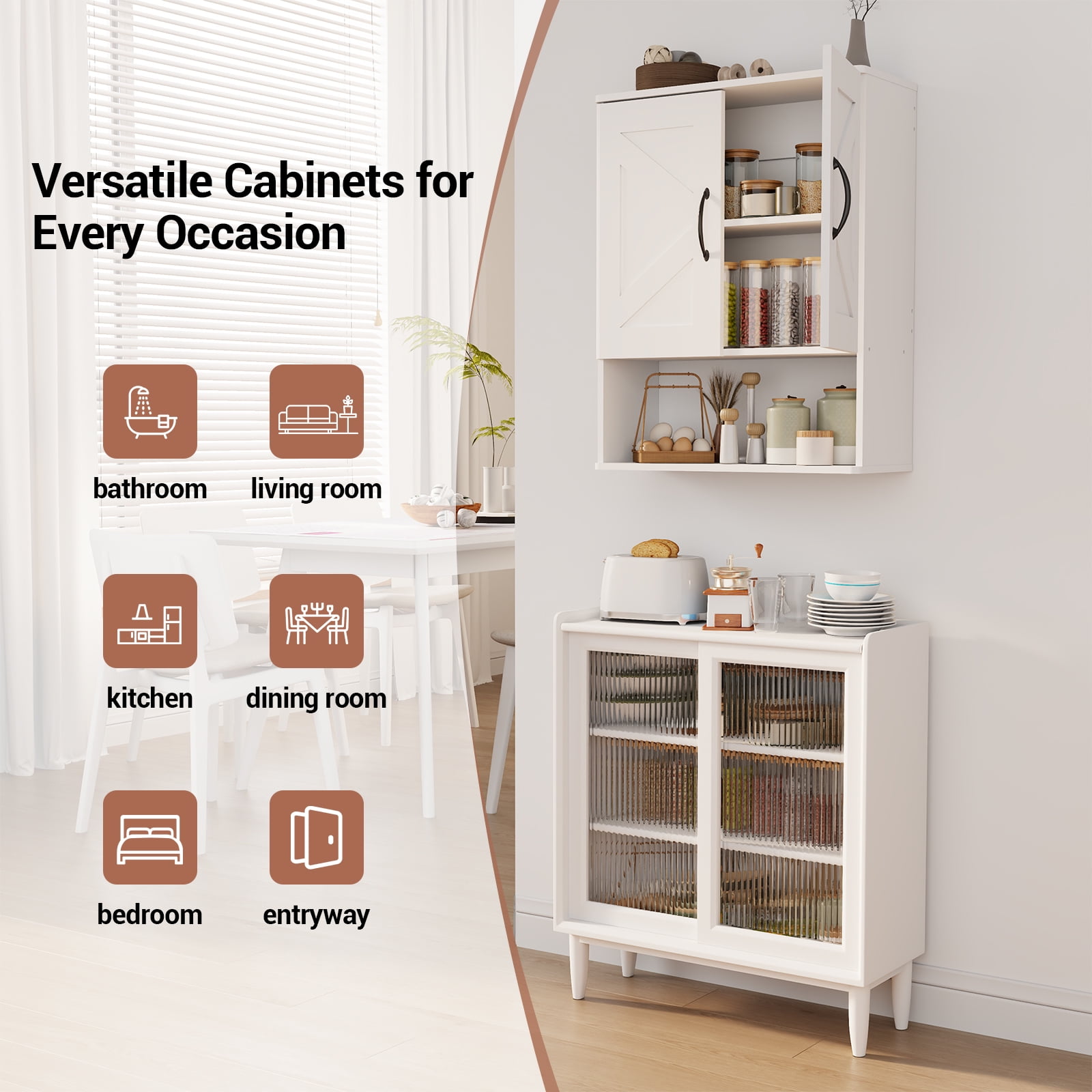 Medicine Cabinet with Adjustable Shelf and Doors ，Floating Wall Storage Cabinet for Bathroom, Over Toilet, Kitchen, and Living Room，White