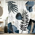 thumbnail image 5 of Boho Mid Century Shower Curtain, Abstract Minimalist Geometric Blue Leaves Aesthetic Modern Bathroom Cloth Fabric Waterproof Polyester Home Decor Set with Hooks,72X72IN, 5 of 6