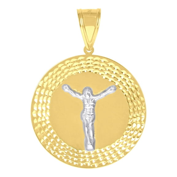10k 10Kt Gold Two-Tone Diamond-Cut Mens Jesus Religious Charm Pendant