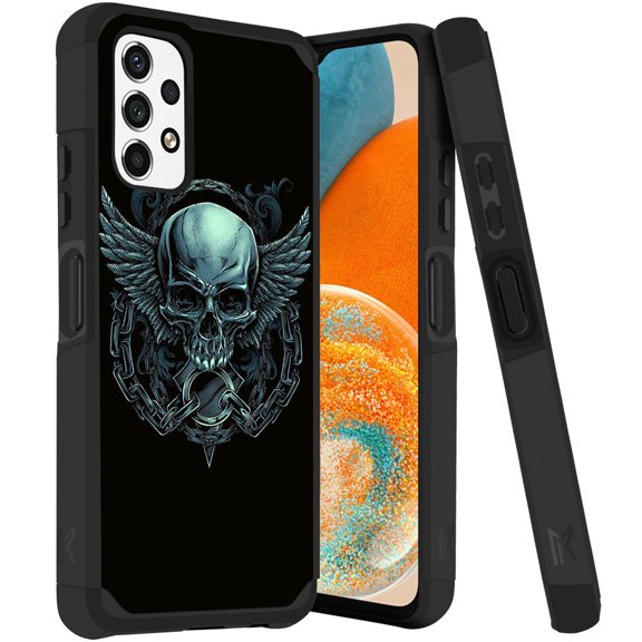 ANJ  Rugged Dual Layered Shockproof Slim Hybrid Case   Tempered Glass Cover Compatible with Samsung Galaxy A23 5G - Chained Skull