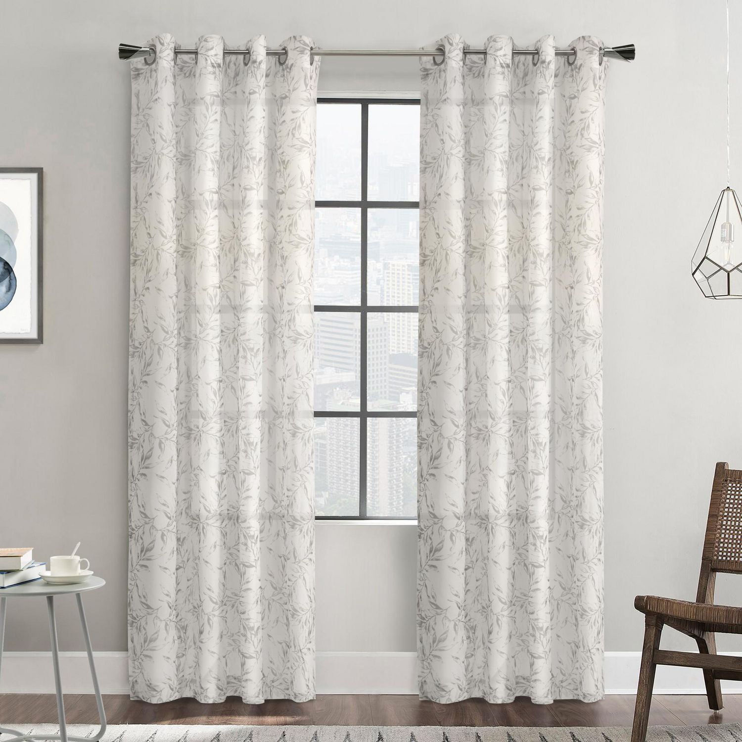 Loft Living Jennifer Botanical Print Grommet Single Curtain Panel Light-filtering 52" x 95" in Grey
