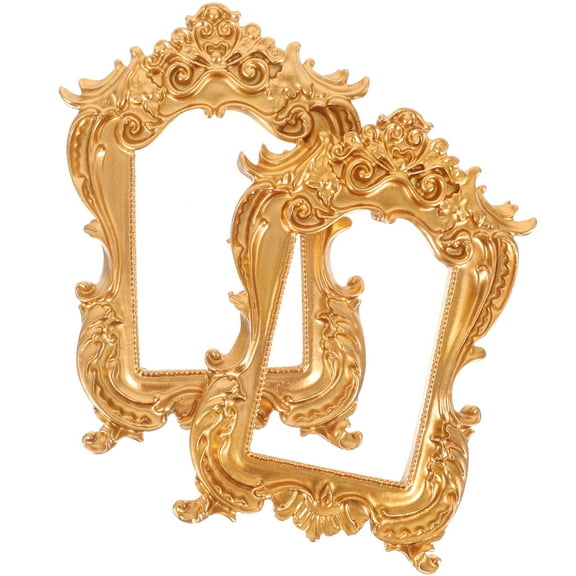 Masteelf 2 Pcs Golden Mini Photo Frames Set, Retro Style Picture Frame Decor for Home, Office, Wall Display