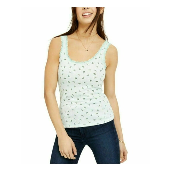 ULTRA FLIRT Womens Turquoise Stretch Floral Sleeveless Scoop Neck Tank Top M