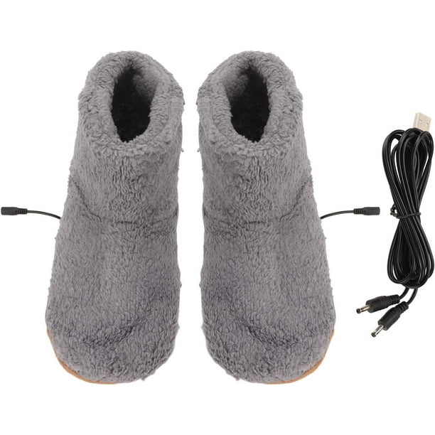 Calentar Los Zapatos de Calentamiento Los Pies, Zapatos Eléctricos de Peluche y Cálidos Recargs Por USB, Zapatos Calentamiento Antideslizantes para Mujeres y Hombres (Gris)