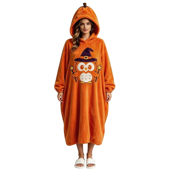YUEHUA Adult Cute Pumpkin Halloween Onesie Pajamas, Men Women Unisex Zipper Hooded Fleece Loungewear, Soft Warm One Piece Indoor Sleepwear