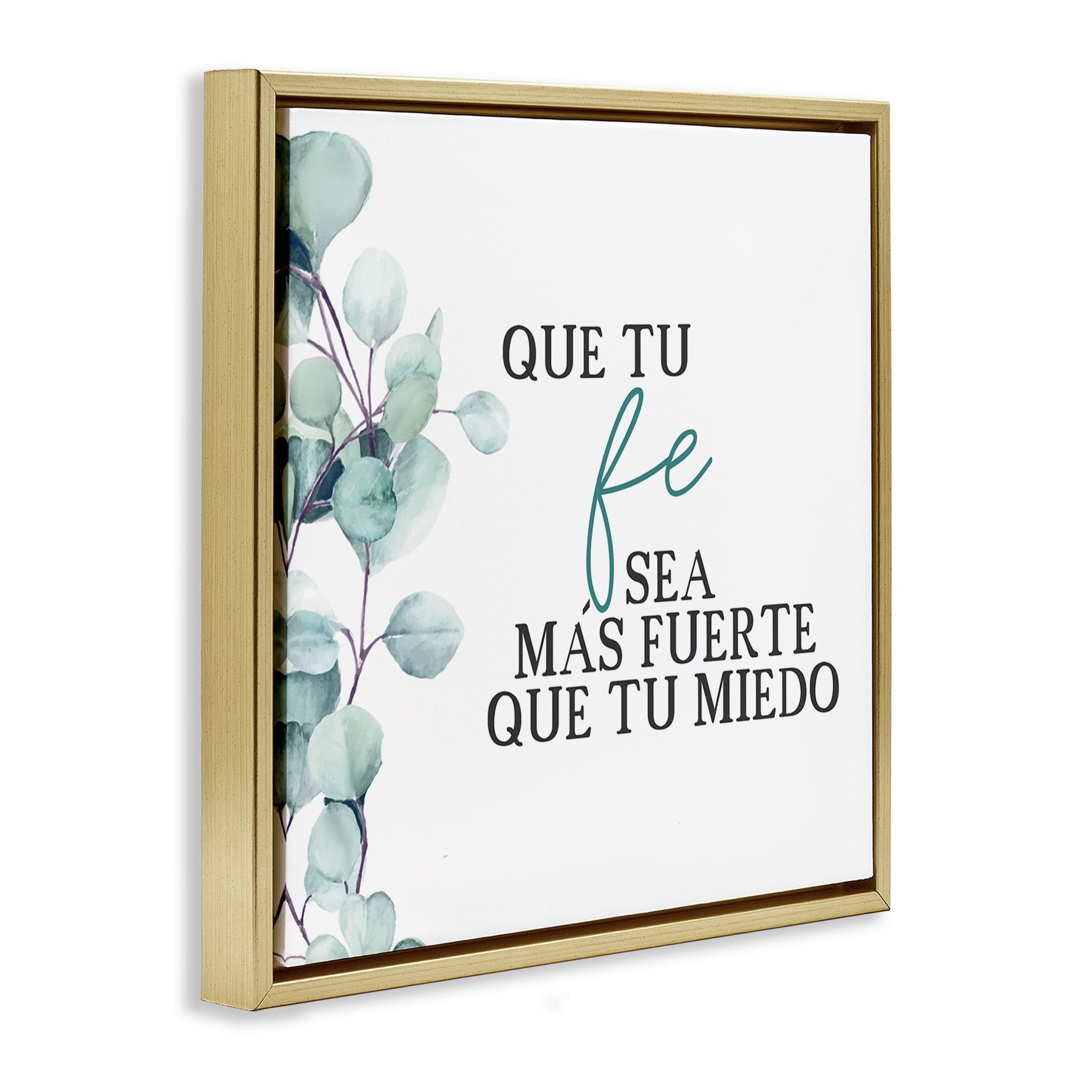 Stupell Industries Que Tu Fe Sea Más Fuerte Religious Quotes and Sayings Painting Gold Floater Framed Art Print Wall Art, 18 x 18