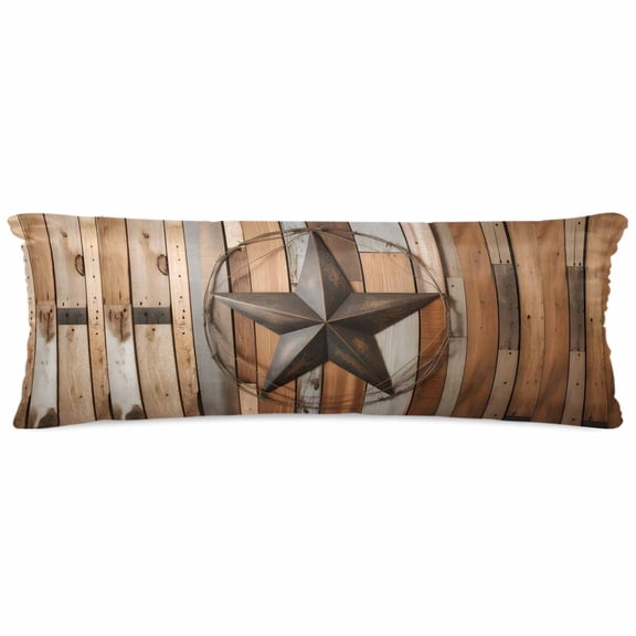 Country Star Brown Satin Pillowcase for Hair and Skin with Zipper, Soft Breathable Cooling Silk Pillow Cases, Western Texas Vintage Farmhouse Wooden Body Pillow Covers Bed Pillows 20"x54"