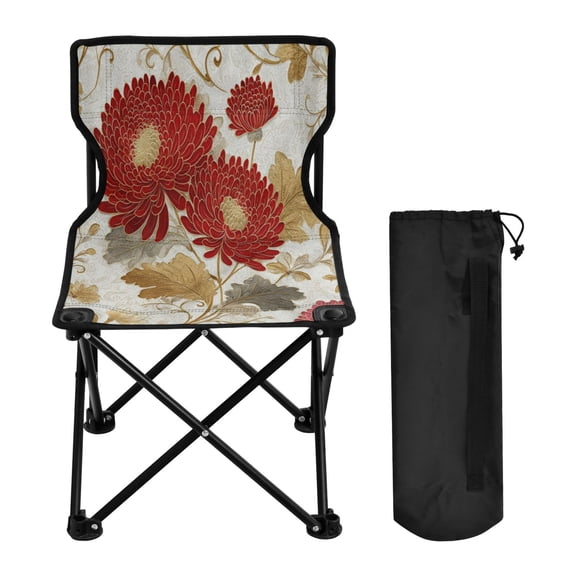 600D Oxford Camping Chair Portable Foldable Chair Supports 220 lbs for Picnic, Fishing, Backpacking Red Chrysanthemum Pattern