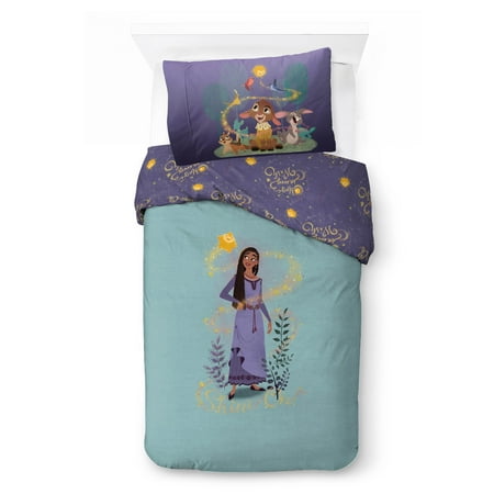 Disney Wish Kids 2-Piece Twin/Full Reversible Comforter and Pillowcase Bedding Set  Microfiber  Purple