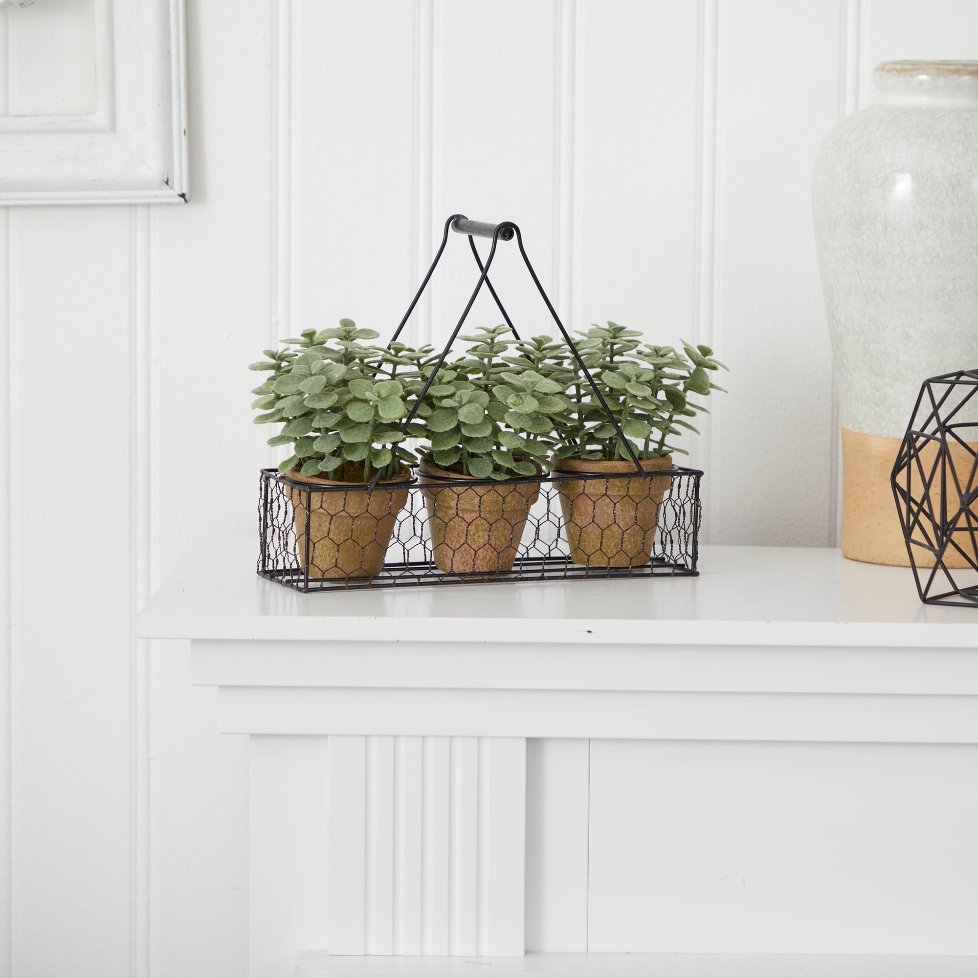 Nearly Natural 7" Mini Jade Garden Artificial Plant in Hanging Planter