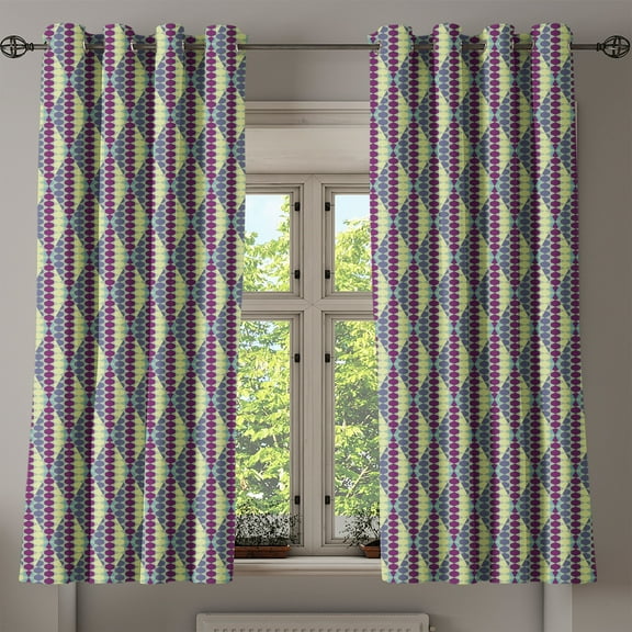 Ambesonne Retro Grommet Curtain, Hexagon Rhombus Dots Forms, 50" x 54", Pale Yellow Cadet Blue