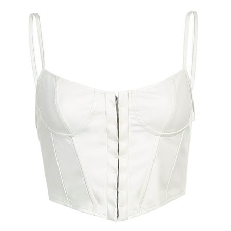 

Mioliknya Women Bustier Crop TopPU Corsets Backless BraLingerie Camisole Punk Vintage Streetwear