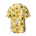 thumbnail image 6 of Lsque Blue Floral Sunflower print Men's Cuban Collar Short Sleeve Shirt Summer Beachwear Casual Button Down Fashionable Vacation Leisure Shirt-3X-Large, 6 of 7