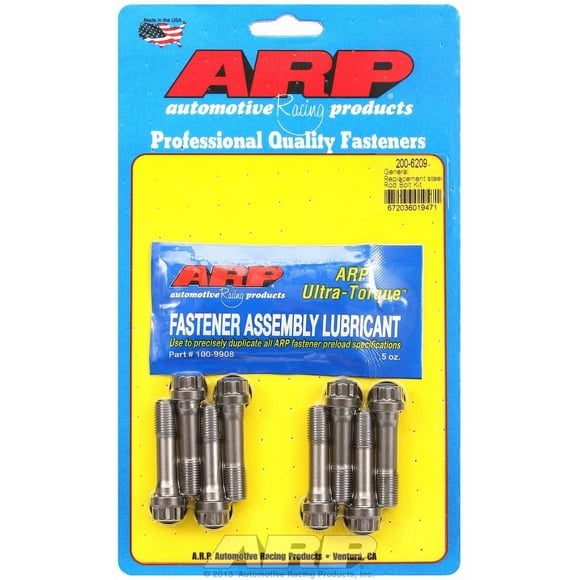 ARP Auto Racing Connecting Rod Bolt 200-6209 General Replacement; 220000 PSI Tensile Strength; Polished; ARP2000 Steel; Set of 8