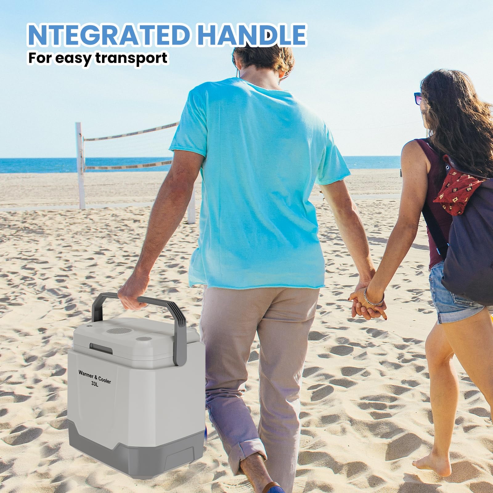 35 QT (33 L) Electric Cooler & Warmer, Portable Car Refrigerator, with Automatic Locking Handle, 12V Car Cooler, 110V AC Home Power Cord, No Ice Needed, for Vehicle, Truck, Travel, Camping