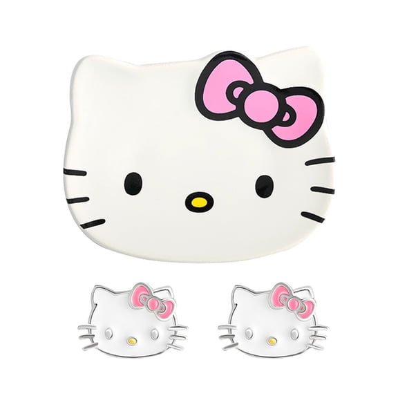 Hello Kitty Sterling Silver Earrings with Ceramic Jewelry Tray Gift Set
