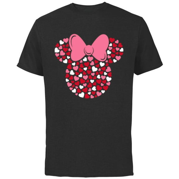 Disney Minnie Mouse Icon Pink Hearts Valentine's Day - Short Sleeve Cotton T-Shirt for Adults -Customized-Black