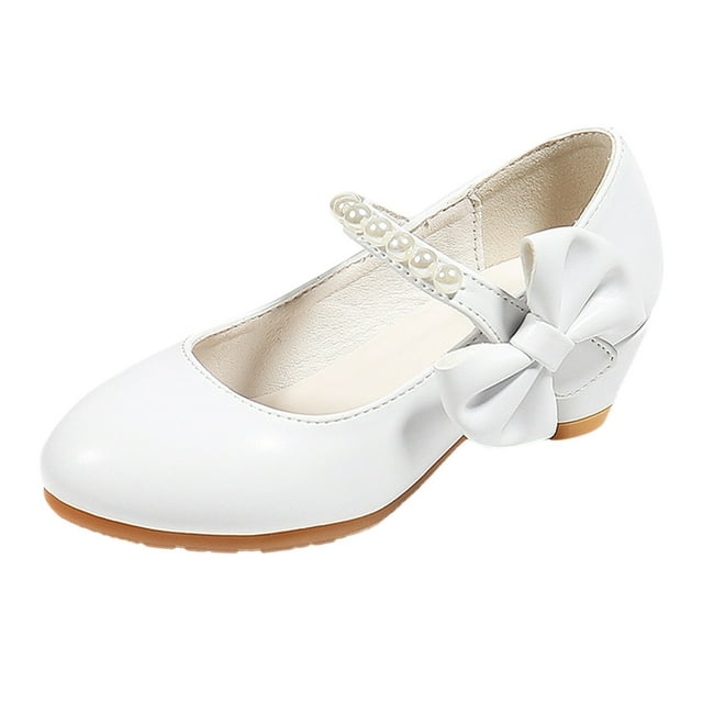 PMVFHDE Liquidation Chaussures Filles Espadrilles Chaussures Enfants Chaussures en Cuir pour Enfants Blanc Nœud Papillon Printemps Automne Chaussures à Talons Hauts pour Fille Chaussures à Perles Blanc,8-9 Ans