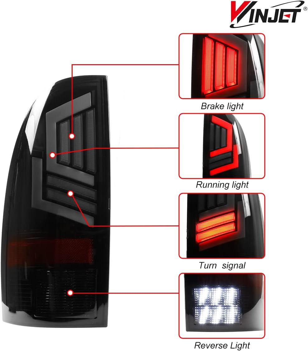 1 Pair LED Tail Lights for 2005-2015 Toyota Tacoma,Sequential Turn Signal Rear Lights,Black Matte & Smoked Lens