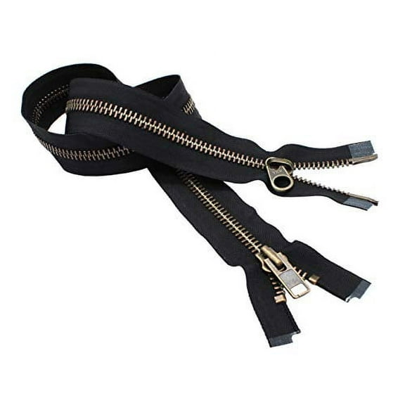 YKK #10 Extra Heavy Duty Antique Brass Parka"2-Way" Dual Separating Jacket Zipper Color Black (1 Zipper per Pack) (18 Inches)