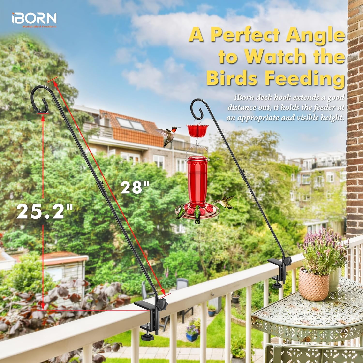 Deck Hook for Bird Feeder, Hummingbird Feeder Hanger for Deck Railing, Heavy Duty Deck Hanger for Outdoors Hanging, 360° Rotatable Arm, Solid Wire, 28 Inch, Pack of 1