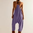 thumbnail image 4 of Womens Waffle Knit Jumpsuits Casual V Neck Baggy Onesie Rompers Sleeveless Loose Spaghetti Strap Overalls Jumpers with Pockets, 4 of 7