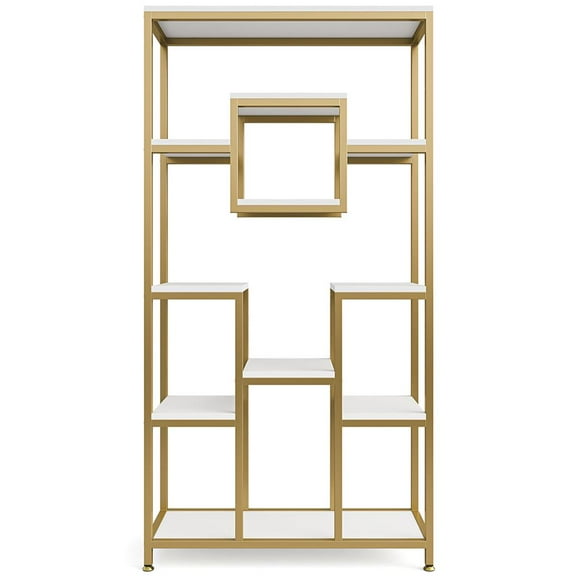 Resenkos Bookshelf, Storage Shelf, Bookcase,71" Tall Bookshelf, Modern 11-Tier Bookcase Display Shelf,White& Golden
