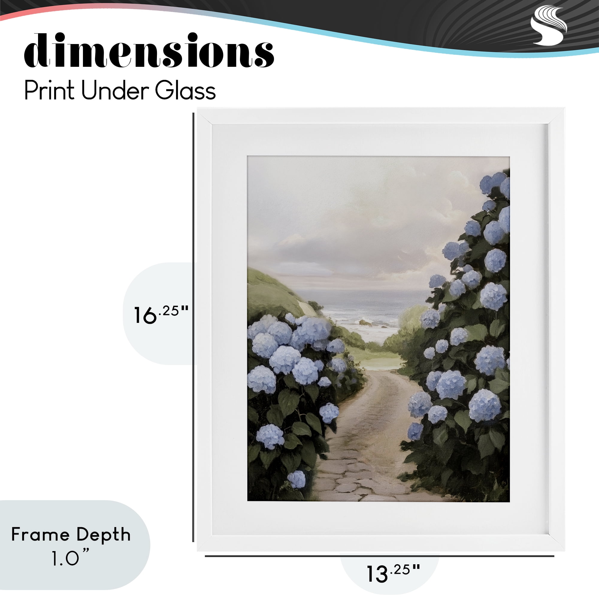 Stupell Industries Coastal Hydrangea Pathway White Framed Print Under Glass, design by Sisi and Seb