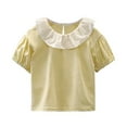 thumbnail image 2 of LYMAYTER Toddler Kids Girls Short Sleeve Shirt 1-10T Baby Solid Color Ruffle T Shirt Tops Blouses Basic Plain Casual Cotton Tees Shirt, 2 of 9