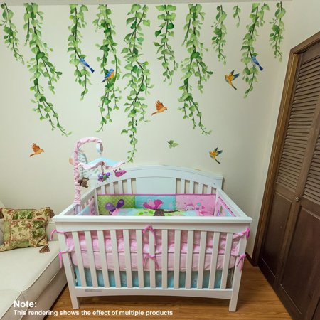 Green Tree Branch Wall Decals Hanging Vine Leaf Wall Stickers Plants DIY Art Mural Decortions for Kids Baby Girls Bedroom Living Room Offices Nursery