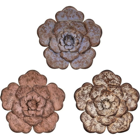 Stratton Home Décor Farmhouse Set of 3 Rustic Metal Flowers Wall Decor