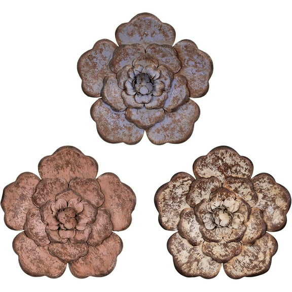 Stratton Home Décor Farmhouse Set of 3 Rustic Metal Flowers Wall Decor