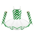 thumbnail image 4 of Aislor Girls Striped Leotard Skirt Sleeveless Bowknot Dance Party Dress Mrs. Santa Cosplay with Oversleeves Green 14, 4 of 7