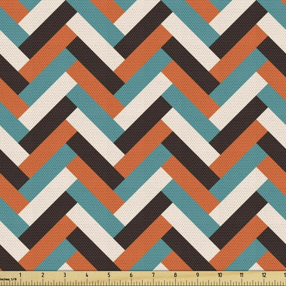 Ambesonne Mid Century Fabric by the Yard Upholstery, Retro Herringbone, 10 Yards, Multicolor