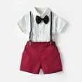 thumbnail image 2 of Boys Outfits Short Sleeve Shirt Tops Shorts With Tie Child Cotton Gentleman Outfits Boy Clothes Red 18 Months-24 Months, 2 of 6