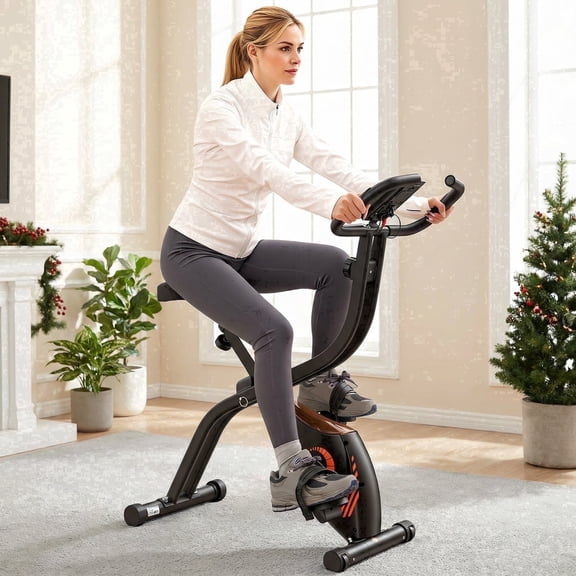 Naipo Exercise Bike Indoor 16 Level Magnetic Resistance Folding Stationary Bike with 265lbs Capacity Adjustable Seat Height Orange Color for Space Saving Home Use