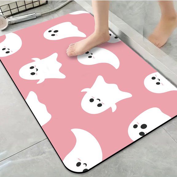 1pc Cute Ghosts on Pink Bathroom Rug Bathroom Decor and Accessories- Durable,Anti Slip,And Quick Drying,Suitable For Indoor/outdoor Use - Perfect For Bathrooms,Bedrooms,Kitchens