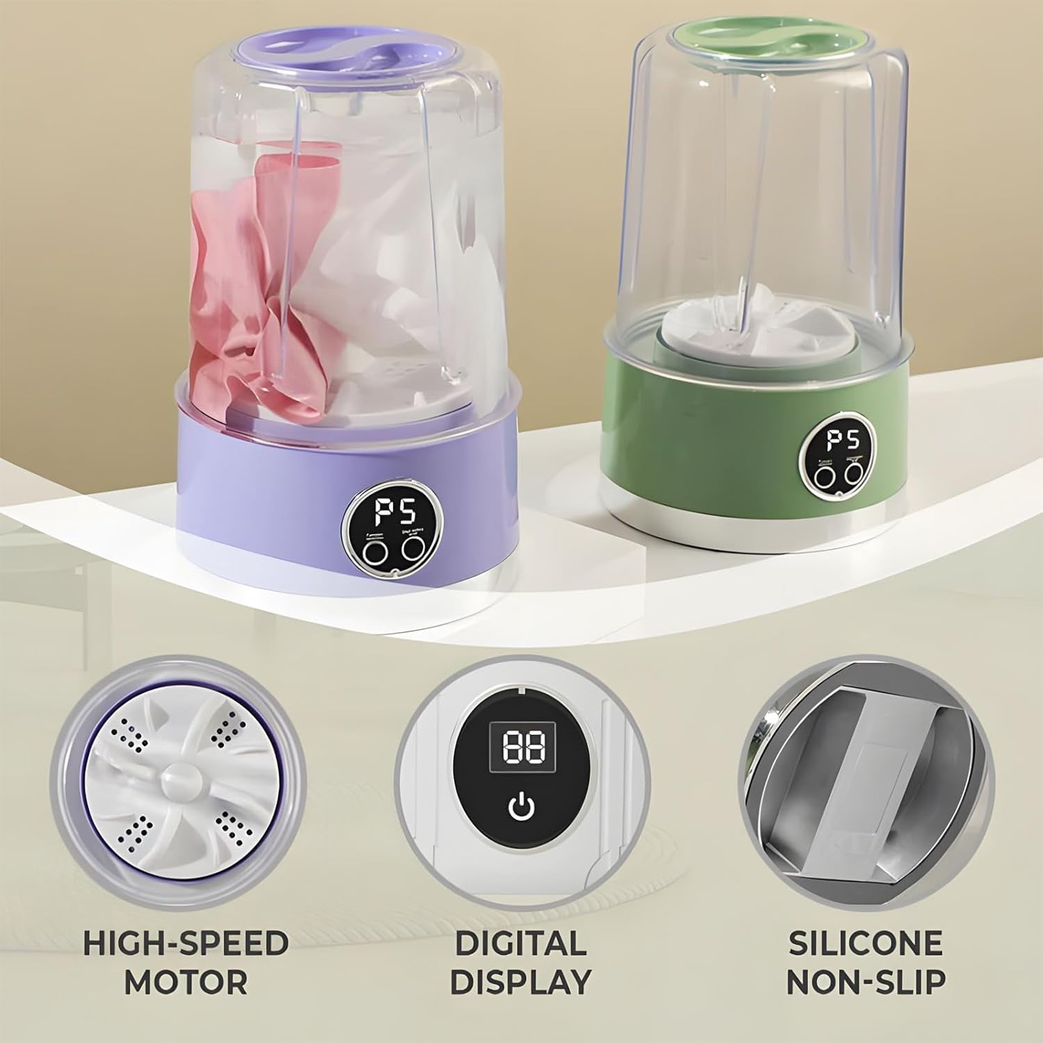 Smart Laundry Cup, Wireless Portable Laundry Cup, Mini Underwear Washing Machine, Underwear Washer, for Small Clothes, Foldable Design Ideal for Apartment, Home, Hotel and Camping