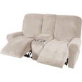 thumbnail image 4 of Housse de Causeuse Inclinable 2024 avec Console Centrale, Housse Extensible en Velours pour Fauteuil Inclinable 2 Places avec Porte-Gobelet, 4 of 10